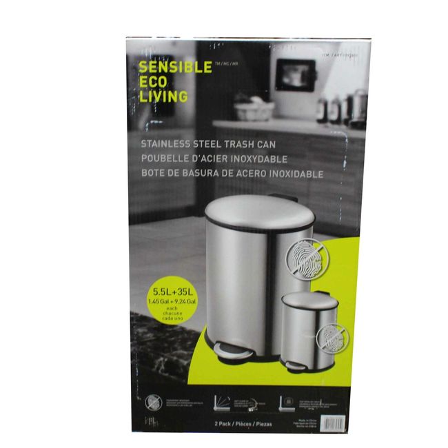 Sensible Eco Living Stainless Steel Step Trash Can 2 Pack