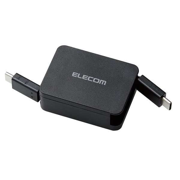 Elecom MPA-CCRLA07BK USB-C & USB-C Cable 60W 20V 3A 70cm USB PD Compatible Retractable Black