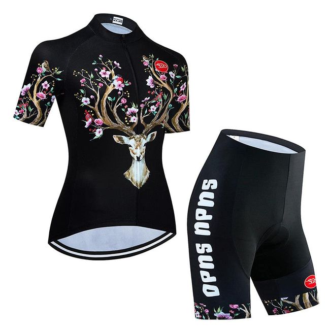 Fahrradbekleidung Damen, Radtrikot Set im Sommer, Mehrfarbig Optional Atmungsaktives Radtrikot kurzärmliges Set und Gel Radsport-Polsterhosen für Mountainbiken