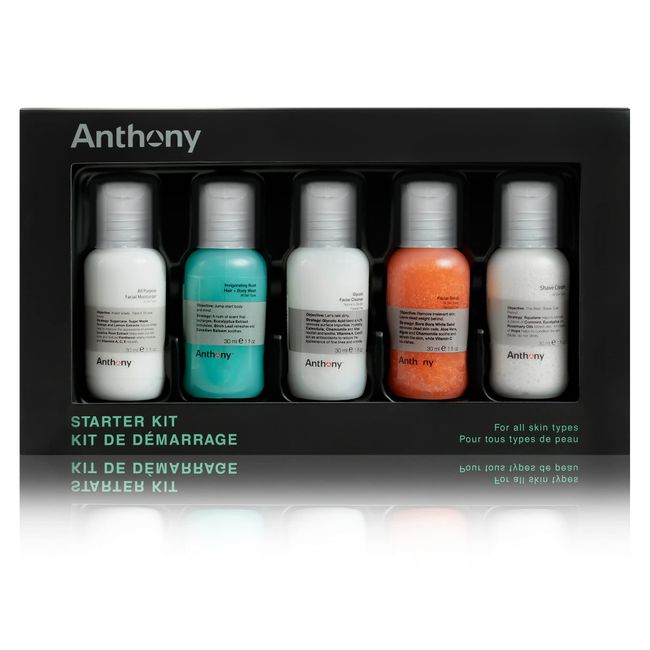 Anthony Starter Kit, 5 Count, Glycolic Facial Cleanser, Facial Scrub, All Purpose Facial Moisturizer, Invigorating Rush Hair & Body Wash, Shave Cream