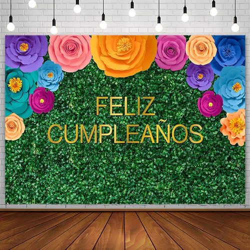 AIBIIN 7x5ft Feliz Cumpleaños Backdrop Mexican Fiesta Encanto Happy Birthday Party Photography Background Greenery Floral Green Leaves Mexico Cinco De Mayo Carnival Bday Cake Table Decoration Banner