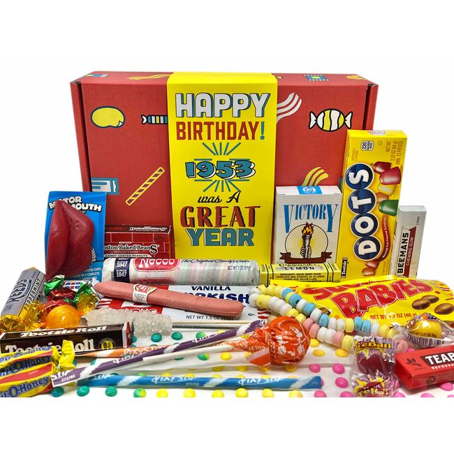 RETRO CANDY YUM ~ 1953 70th Birthday Gift Box Nostalgic Retro Candy Mix from Childhood for 70 Year Old Man or Woman Born 1953 Jr