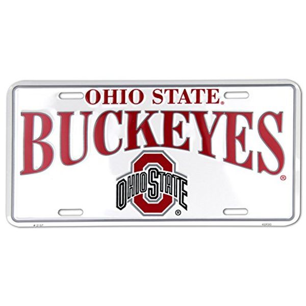 HangTIme Ohio State Buckeyes White Metal License Plate