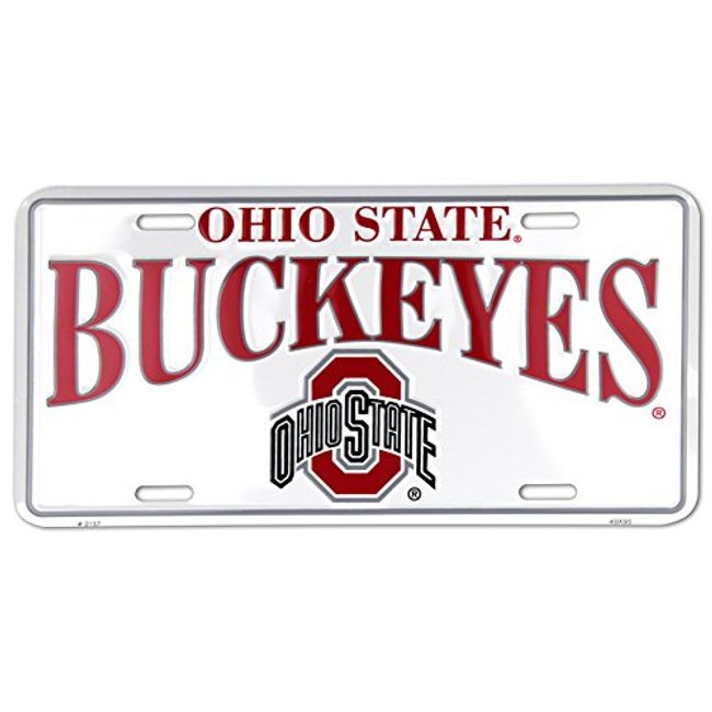 HangTIme Ohio State Buckeyes White Metal License Plate