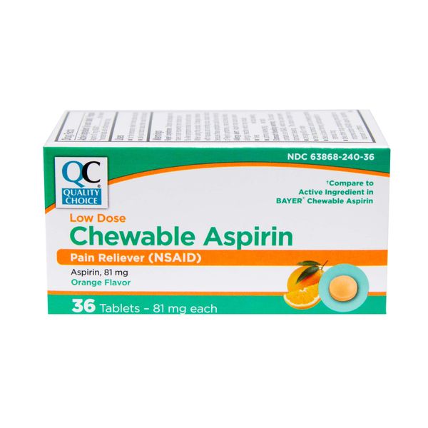 Quality Choice Children's Chewable Orange Flavored 81mg. Aspirin Tablet 36-Count Boxes (24)