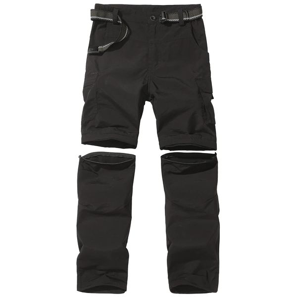 JOMLUN Boy’s Casual Quick Dry Outdoor Pants Hiking Climbing Convertible Trouser Kids' Cargo Pants Black