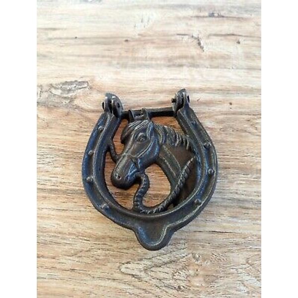 Horse Lucky Horseshoe Cast Iron Door Knocker Western Rustic Antique Style