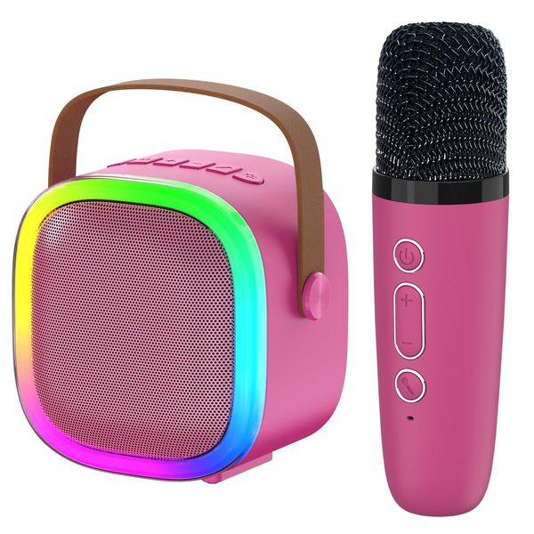 Karaoke Machine for Kids Adults, Portable Bluetooth Speaker with 2 Wireless Microphones and LED Lights, Christmas Birthday Gifts Kids Toys for Girls and Boys Age 4,5, 6, 7, 8, 9, 10, 11,12 + Years Old