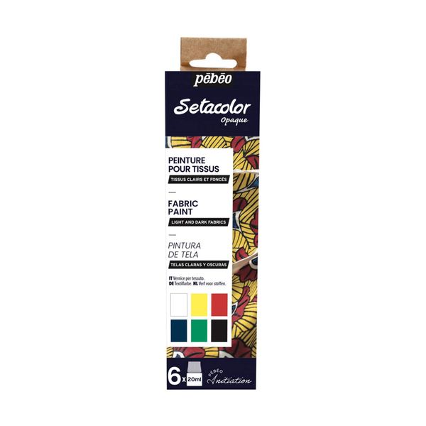 Pebeo Fabric Paints, Can Paint on Dark Fabrics, Setacolor Opaque 20ml x 6 Colors Discovery Set