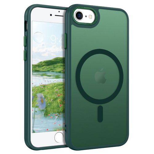 GUAGUA Compatible with iPhone SE 2022/2020 Case, Magnetic Cases for iPhone 6/6S/7/8, Compatible with MagSafe Translucent Matte Skin Feeling Shockproof iPhone SE 3rd/2nd 4.7" Cover, Blackish Green