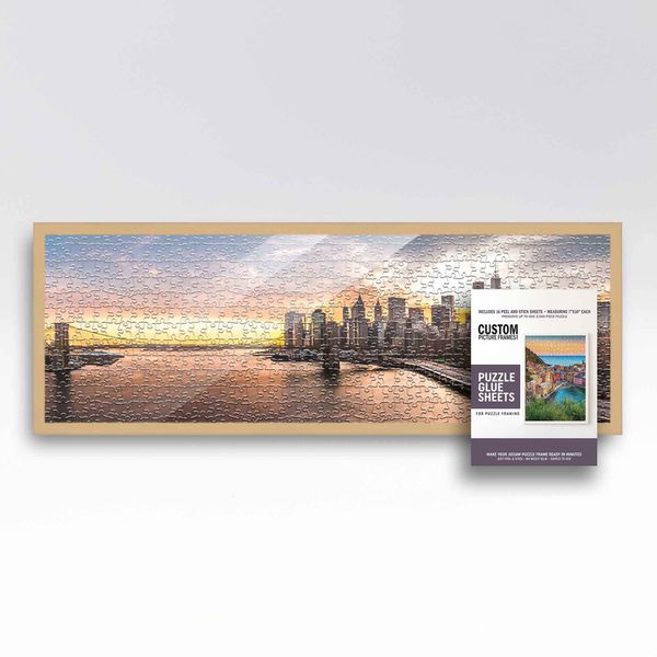 13x39 Natural Solid Wood Picture Frame Set with Peel and Stick Puzzle Glue Sheets | Interior Frame Depth 0.5 Inches | Natural Traditional Puzzle Frame Complete with UV Acrylic, Foam Board Backing &