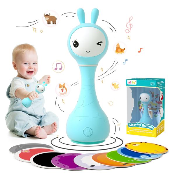 alilo Smart Bunny Baby Rattle Musical Light Up Toys, Infants Newborns Baby Toys 0-3-6-12-18-24 Months,1 Year Old Baby Gifts, 4 Music Modes and Color Recognition Function with 9 Color Card