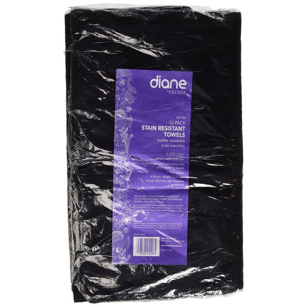 Diane 25106 Stain Resistant 100% Cotton Towels 16"x27" for Salon, Spa and Barber Shop - 12 Pack