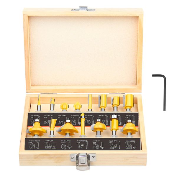 Router Bits Set 1/4 Inch Shank - BAIDETS 15 Pieces 1/4" Tungsten Carbide Router Bits, Woodwork Tools