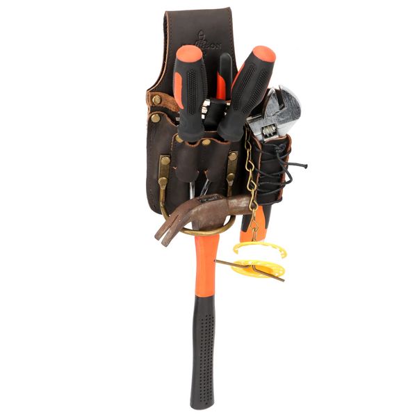 Tourbn Leather Tool Belt Pouch Carpenter Electrician Bag with Hammer Holder, Brown, 21*14*5cm