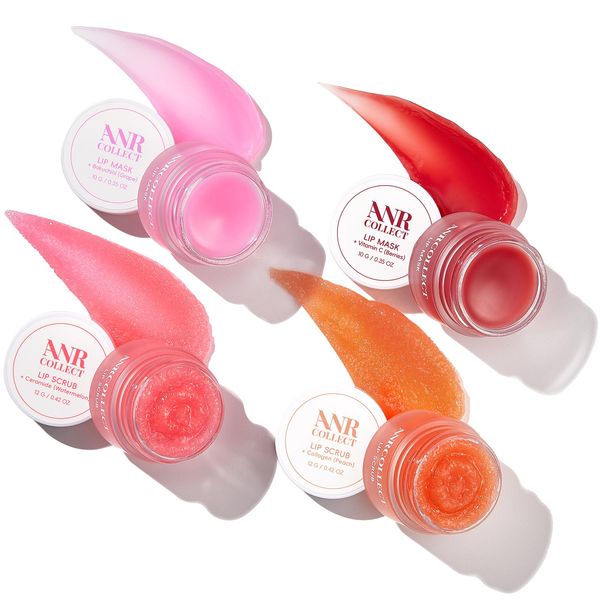 ANRCOLLECT Lip Blam & Lippenmaske - Overnight Treatment Lip Mask Set mit Lip Scrub & Lip Sleeping Mask, Exfoliate & Moisturize, für trockene, rissige Lippen, Intense Hydration Lip Kits, 4er Pack