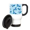 Blue Jay Bird Pattern Inspired Silver/White Insulated Travel Tea/Coffee Mug.