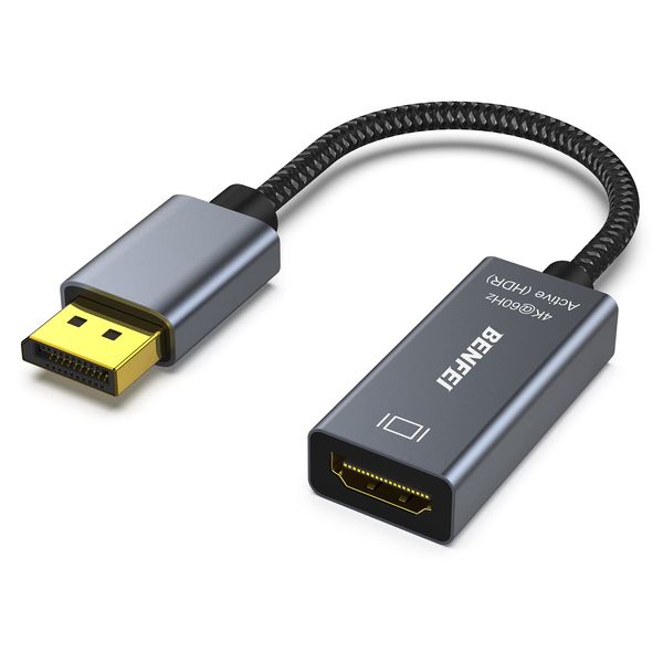 BENFEI Aktiv DisplayPort auf HDMI Adapter, Unidirektional DisplayPort DP Computer zu HDMI Monitor Adapter (Stecker zu Buchse), Unterstützung 4K@60Hz/2K@144Hz/1080P@165Hz, Eyefinity Multi Display