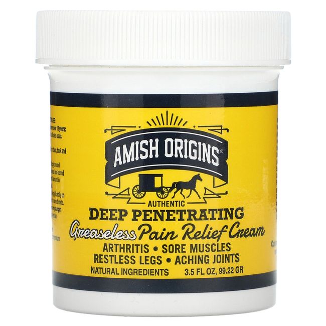 Amish Origins, Deep Penetrating, Greaseless Pain Relief Cream, 3.5 fl oz