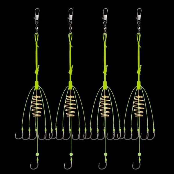 Dyxssm Fishing Feeder Carp Fishing Hooks with Fishing Spring Carp Feeder (Pack of 4) (Green, 10#)