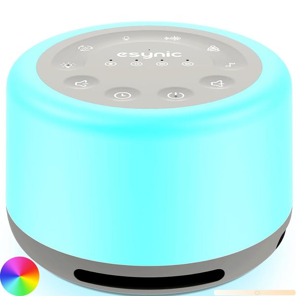 eSynic White Noise Machine Baby Rechargeable White Noise Machine Wood Grain Design White Noise Baby Sleep Travel White Noise Sound Machine with Night Light & 30 Kinds Soothing Sounds for Better Sleep