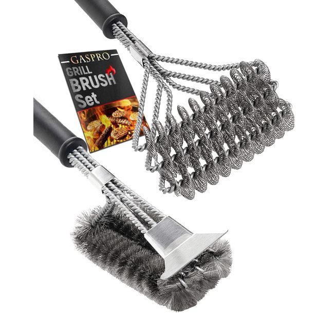 3 Pack Grill Brush and Scraper Steel Bristles BBQ Grill Brush