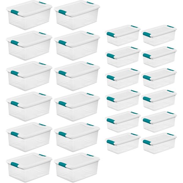 15 Qt Stackable Storage Box with Latching Lid, 12 Pack Bundled with 6 Qt Plastic