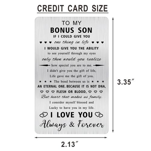 Alotozo Gifts for Stepson - Stepson Birthday Card - To My Bonus Son Engraved Wallet Card - Christmas Gift Ideas for Step Son