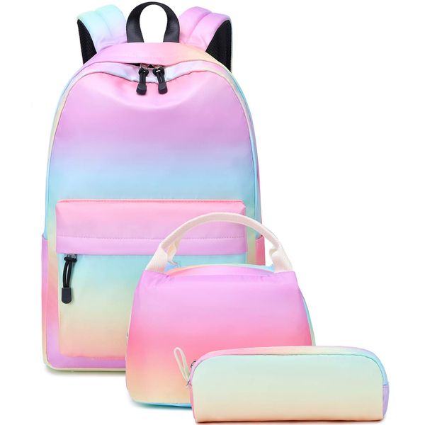 Abshoo Lightweight Water Resistant Galaxy Backpacks for Teen Girls School Backpack with Lunch Bag (Rainbow Set)