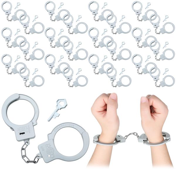 Junkin Plastic Handcuffs Toy with Safety Release Keys Hand Cuffs Fun Party Favor Gift, Stage Costume Prop Toy Halloween Police Accessories(24 Sets)