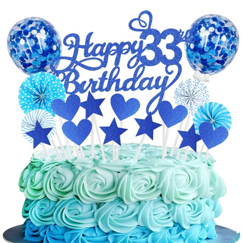 SNOWZAN Tortendeko 33 Geburtstag NavyBlau Kuchen Topper Happy 33 ...