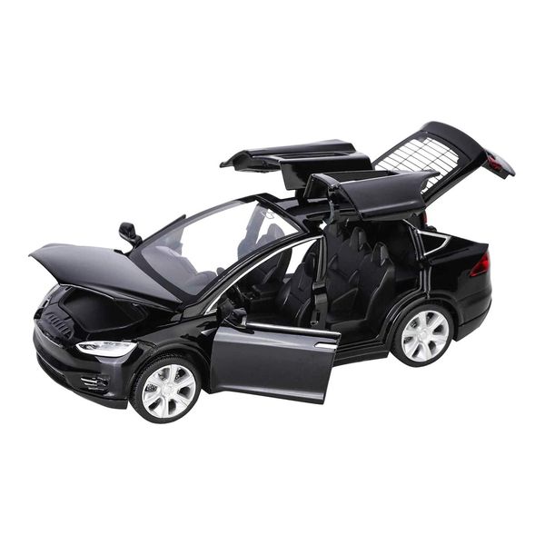 Model X Toy Car, Fubarbar 1:32 Mini Diecast Cars Toys for Kids Pull Back Alloy Vehicle Door Opening Scale Model with Lights and Music Birthday Gift Boys Toddlers (6" L,Black)