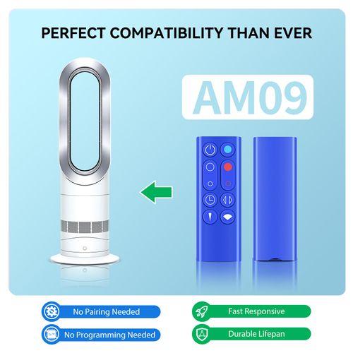 HZIME Replacement Remote Control Compatible for Dyson AM09 Hot + Cool Heater Tower Fan （Blue Color with Battery）