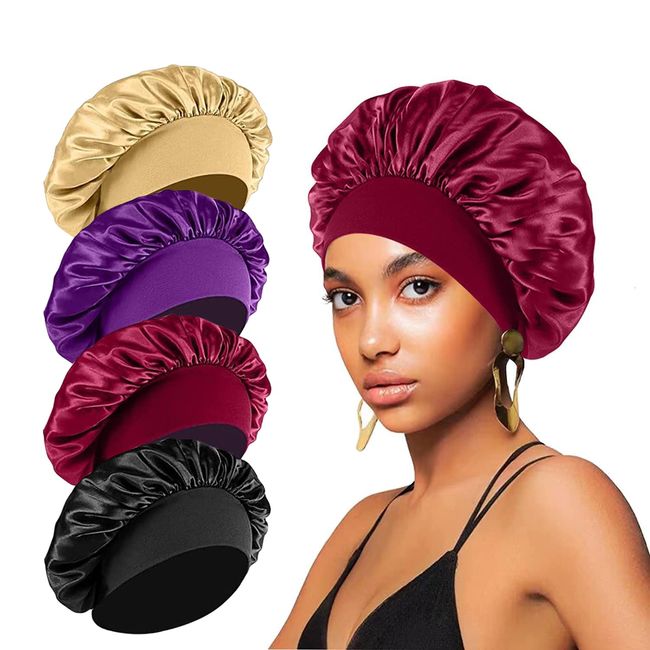 Satin Hair Bonnet Wide Band - Silk Like Sleeping Bonnets for Curly