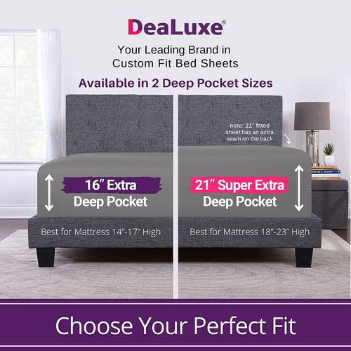 Deep Pocket Twin Fitted Sheet – 17” - 21” Inch + Extra Deep Pocket Fitted Sheet Only - 1 Fitted Bed Sheet with Deep Pockets for Pillow Top Mattress Soft Twin Size Fitted Sheets Grey