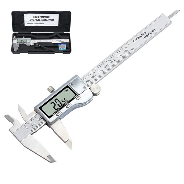 Neoteck Digital Vernier Caliper 150mm/6Inch Stainless Steel Electronic Caliper Fractions/Inch/Metric Conversion Measuring Tool for Length Width Depth Inner Diameter Outer Diameter