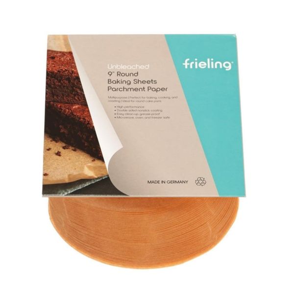 Frieling Unbleached Parchment Paper, Reusable Double-Sided Non-Stick Silicone Coating, Baking Sheets, 50 Pieces, 9" Round, for Baking, Air Frying, Steaming, Packaging …