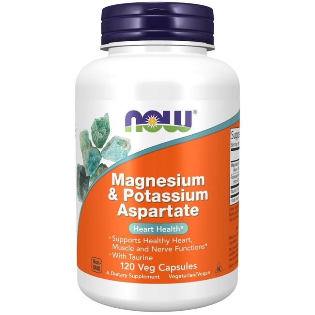 NOW Foods Magnesium & Potassium Aspartate, 120 Veg Capsules