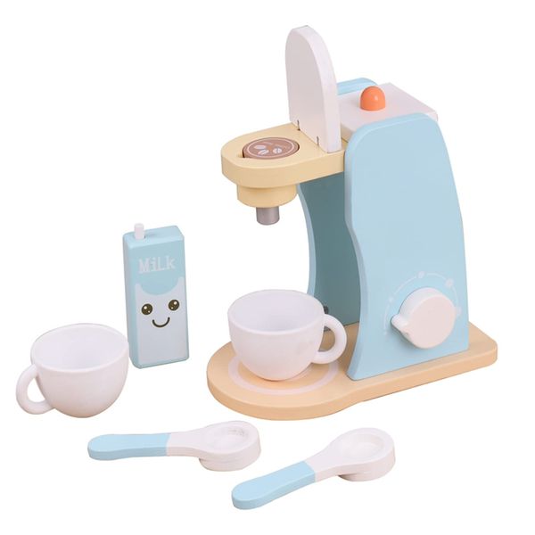 Wooden Coffee Maker Set Play Kitchen Accessories, Encourages Imaginative Playset Pretend Play Game for 3 4 5 6 7 Years Old Boys Girls, Early Education Coffee Machine for Kids Birthday Gift, 7 Pieces