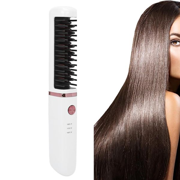 Hair Straightener Brush USB Rechargeable Hair Straightening Curling Brush Cordless Mini Version Create Various Hairstyles for Women All Hair Types