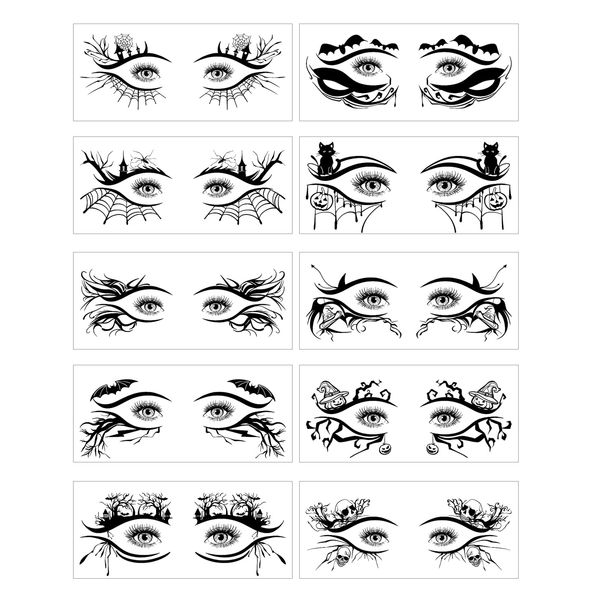 Halloween Eye Shadow Temporary Tattoo Stickers Eyeliner Decals Halloween Tattoos for Children Face Stickers for girls,10 Sheets