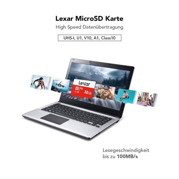 Lexar Micro SD Karte 32GB 3er Pack, Speicherkarte Micro SD mit SD Adapter, Bis zu 100 MB/s Lesegeschwindigkeit, UHS-I, U1, A1, V10, C10, microSDHC Memory Card