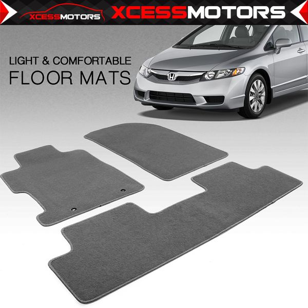 Fits 06-11 Honda Civic Front & Rear Gray Floor Mats Carpet 3PCS - Nylon