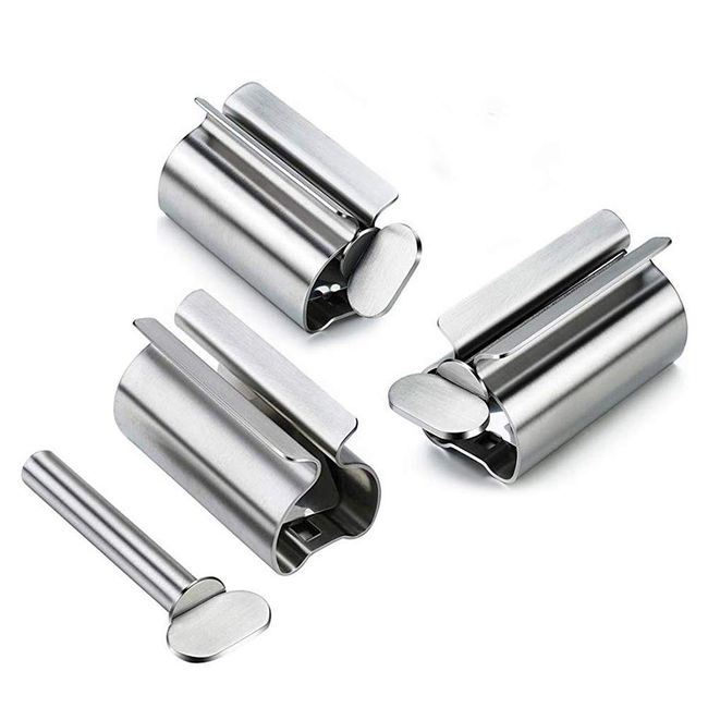 Vegena 3pcs Metal Toothpaste Tube Squeezer, Stainless Steel Rolling Tube Squeezer Toothpaste Seat Holder Stand Rotate Toothpaste Dispenser for Bathroom