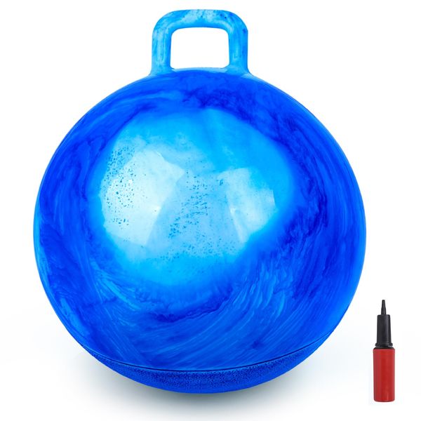 AMOR PRESENT Hopper Ball for Kids, 20 Inch Blue Bouncy Ball with Handle Jumping Ball for Indoor Outdoor