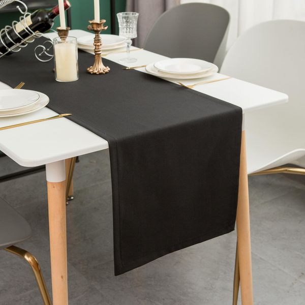 Simurq Tischläufer Modern | Tischläufer Abwaschbar – Wasserabweisend - Lotuseffekt | Tischläufer Outdoor - Pflegeleicht | Tischläufer Schwarz | Table Runner Tischband (Schwarz, 40x160 cm)