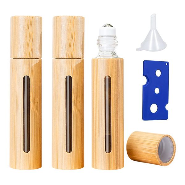 FaSoLa Roll-On Bottle, Atomizer, Roll-on, Perfume Container, Wood Grain, Light Filtering Bottle, Wood, Light Shade, 0.2 fl oz (5 ml), 0.3 fl oz (10 ml), 10 ml, Bamboo Glass, Bottle Opener, Funnel