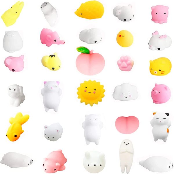 Mochi Squishy Toys for Party Bag Fillers,30Pack Moochies Squishy Animals Mini Moji Fidget Toy Small Mochi Squishes Toys Fidget,Small Prize Bag Fillers for Kids Girls Boys Party Favors/Classroom Prizes