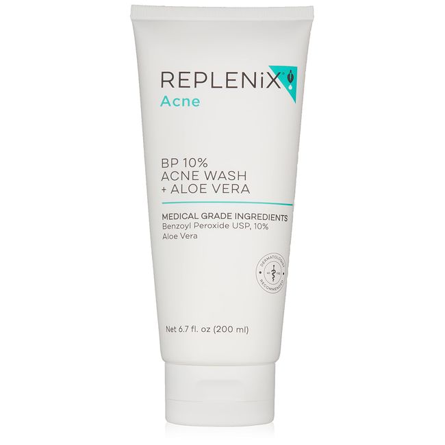 Replenix BP 10% Acne Wash + Aloe Vera, Oil-Free Benzoyl Peroxide Face Cleanser with Medical-Grade Ingredients for Acne-Prone Skin (6.7 fl. oz)