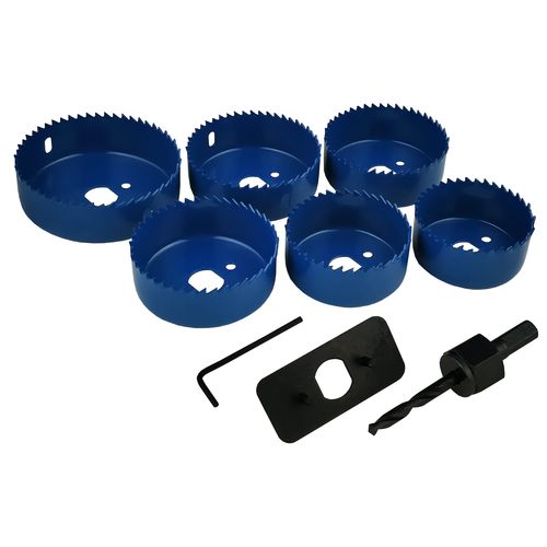 Olympic Fixings Downlight Holesaw 9 Piece Set 60, 65, 70, 72, 75 & 85mm Steel Hole Saw Cutters, Arbor and Accessories Ceiling Downlighter Installation Kit for Plasterboard, Plastic & Wood